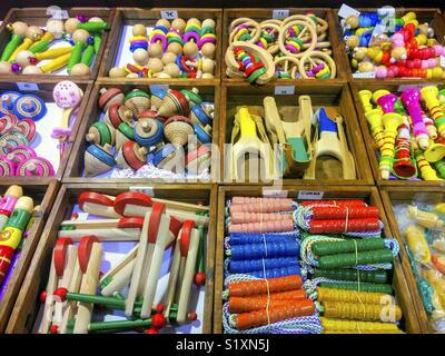 Wooden toys for sale. Stock Photo