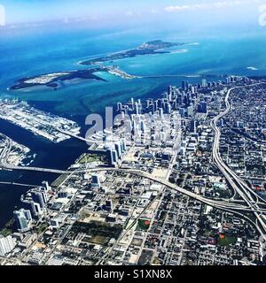 Flying over Miami Florida Stock Photo