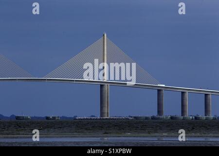 The Sunshine Skyway bridge spans Tampa Bay near St. Petersburg, Florida. Stock Photo