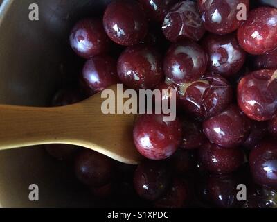 Cooking plum marmelade Stock Photo
