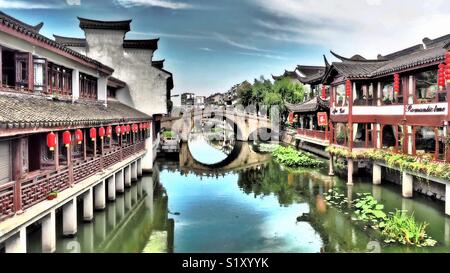 Arched Bridge in Traditional Shanghai Water Town Stock Photo