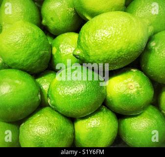 Full frame closeup image of fresh whole green limes in a pile Stock Photo