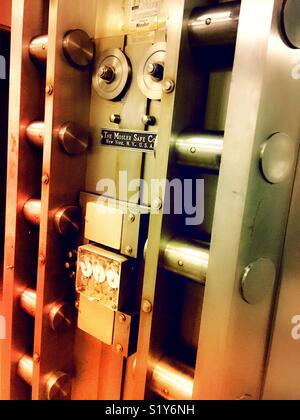 Vault locking mechanism on the inside of a large safe door, USA Stock Photo
