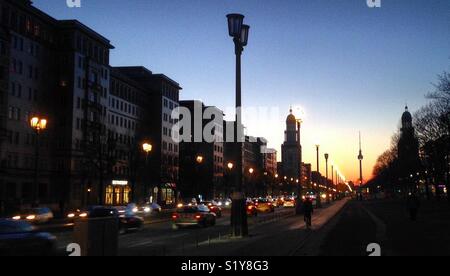Sunset in Berlin on Frankfurter Allee Stock Photo