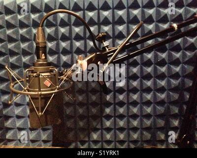 Neumann TLM-103 in vocal booth with pop filter Stock Photo