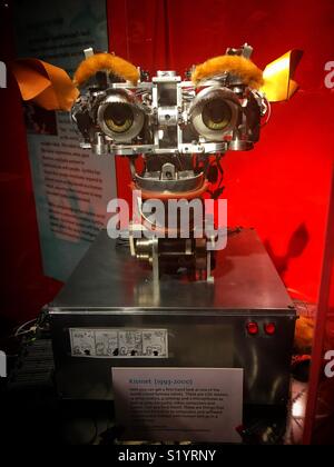 Portrait of Kismet the facially expressive robot from MIT Museum’s AI exhibit. May, 2017. Stock Photo