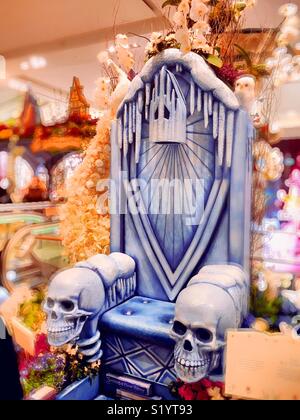 Skull throne photography opportunity area at Macy’s annual Easter flower show, main floor, Herald Square, New York City, USA Stock Photo