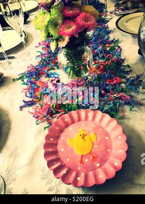 Seasonally decorated Easter dinner table, United States Stock Photo