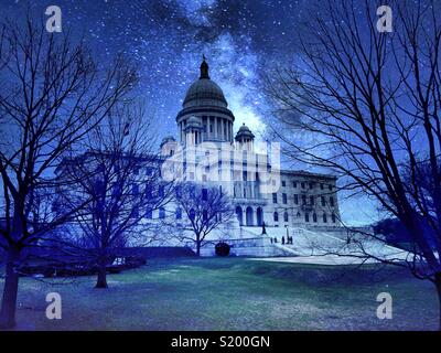 The Rhode Island state capitol and grounds at night, Providence, Rhode Island, USA Stock Photo