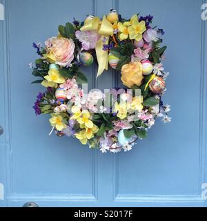 Easter wreath on front door. Stock Photo