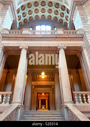 Stairs and columns in the rotunda of the Rhode Island state capital, Providence, Rhode Island, USA. Stock Photo