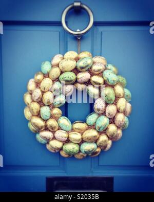 Easter wreath on the front door of a London house. UK Stock Photo