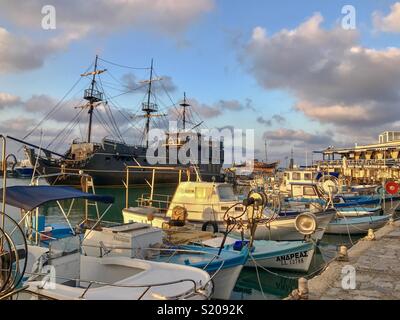 Pirate ship in harbor Stock Photo