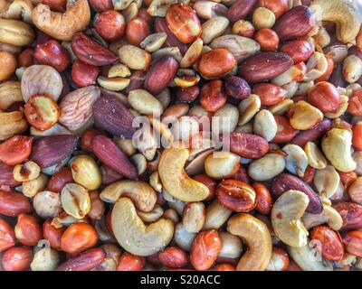 Mixed nuts, for sale on a market stall in Javea, Spain Stock Photo