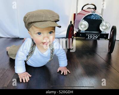 baby boy newsboy hat and suspenders