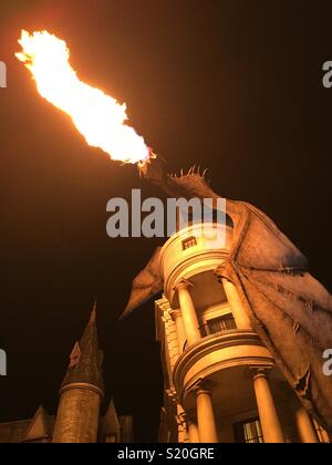 Fire breathing dragon at Harry Potter world, Universal Studios. Taken in 2017 Stock Photo