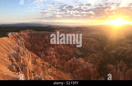 Bryce Canyon amphitheater at sunrise in April Stock Photo