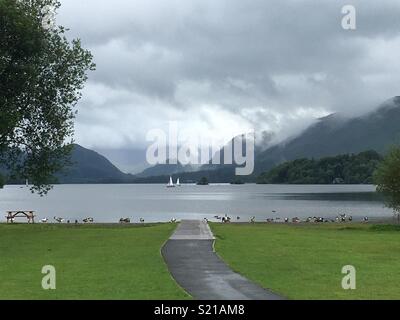 Derwent water from the shores of the Camping and Caravanning Club site. Taken in August. Stock Photo
