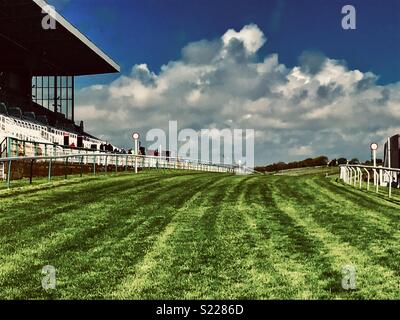 Brighton racecourse finishing post taken from on the course Stock Photo