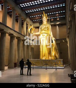 A statue of the Greek Goddess Athena in the Nashville Parthenon. Stock Photo