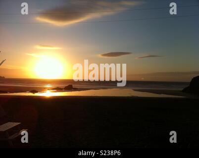 Sunset at Lusty Glaze Beach, Newquay Stock Photo