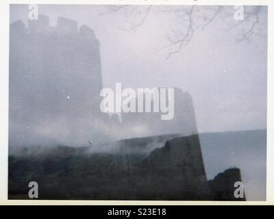 Double exposure of Welsh castle. 110 film