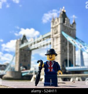 British LEGO minifigure at Tower Bridge in London, England UK Stock Photo