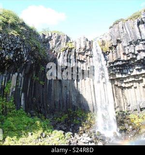 The beautiful waterfall Svartifoss falling over basalt columns in Iceland Stock Photo