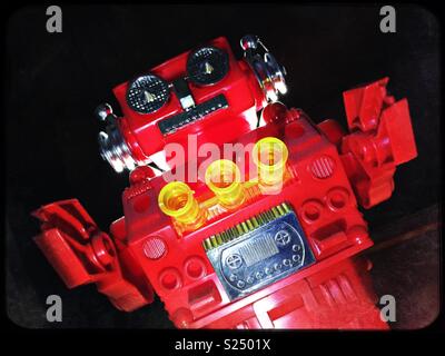 Large menacing red scary robot Stock Photo