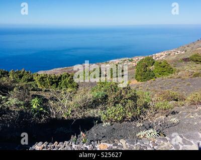 The view from the volcano San Antonio down to the Atlantic Ocean in La Palma, Canary Isles Stock Photo