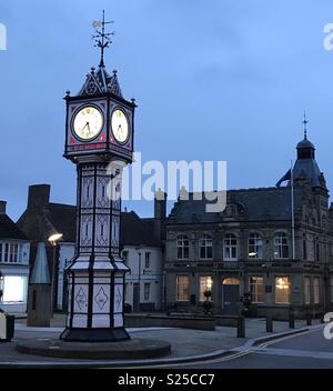 Downham Market clock tower & town hall at dusk Stock Photo