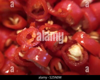 Close up of chopped red chillies Stock Photo
