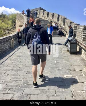 Climbing the Great Wall of China Stock Photo
