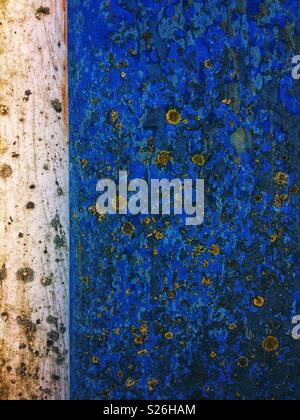 Closeup of rusty blue painted metal surface Stock Photo