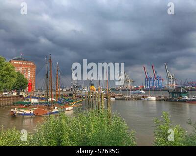 Oevelgönne along the Elbe River in Hamburg, Germany. Stock Photo