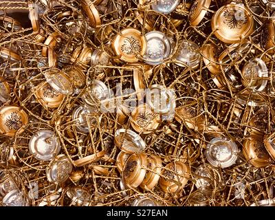 muselets or wire cages that keep champagne corks from exploding Stock Photo
