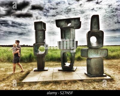 The Family Of Man, an unfinished sculpture by Barbara Hepworth which was created in the early 1970’s. Snape Maltings, Suffolk, England. Stock Photo