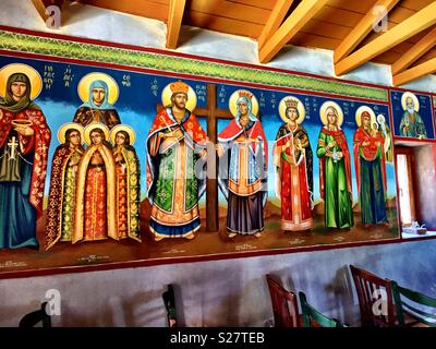 Interior of San Giorgio church near Skala on the Greek island of Kefalonia. It is next to temple ruins from the seventh century. Stock Photo