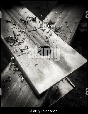 Drilling holes in metalwork. Stock Photo