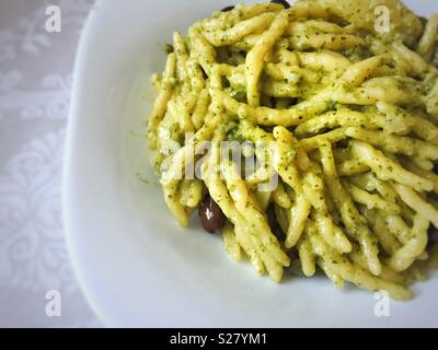 Trofie with Italian pesto sauce Stock Photo