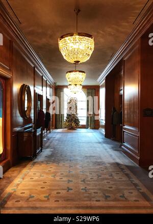 Hallway at Christmas in the Grand America Hotel, Salt Lake City, Utah Stock Photo