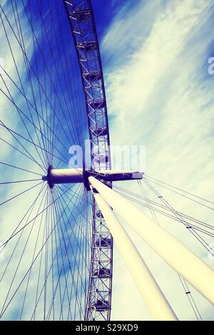 Close up of the London Eye looking up with blue sky Stock Photo