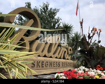 Welcome sign to Butlins holiday complex in Skegness England. Stock Photo