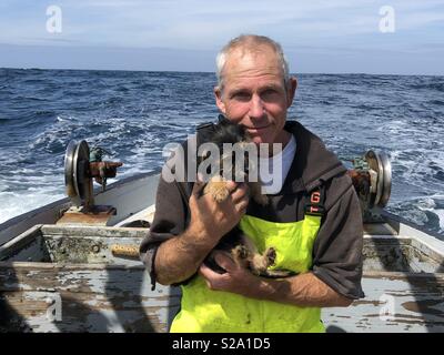Determined and focused handsome senior male independent commercial  fisherman operates fishing equipment while long line fishing for halibut in  the North Pacific Ocean off the Oregon Coast Stock Photo - Alamy