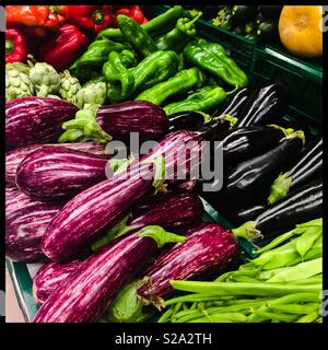 Vegetable display in a Spanish supermarket Stock Photo