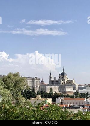 Almudena cathedral and Palacio Real in Madrid Stock Photo