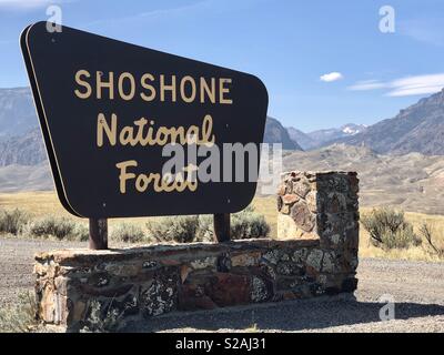 Shoshone National Forest Boundary, South Fork of the Shoshone River Near Cody, Wyoming. Entering Sign