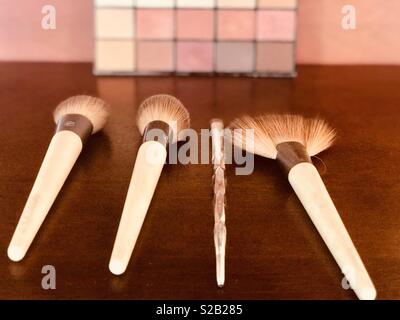 Beautiful make up palette with glowing blush applicators for eyeshadow blush and make up application Stock Photo
