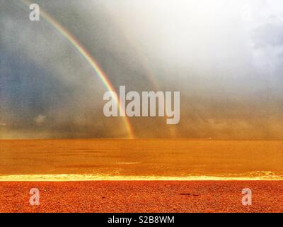 Double rainbow Bawdsey Ferry, Suffolk, England. Stock Photo