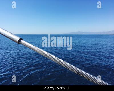 View of the Mediterranean Sea from a sailing vessel of the Coast Daurada in Cambrils, Spain, Catalonia Stock Photo